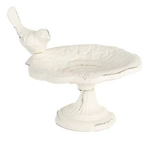 Bílé antik litinové krmítko s ptáčkem - 14*12*11 cm 6Y5742 obraz