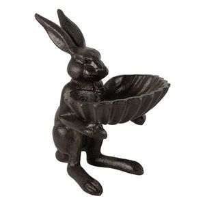 Hnědé antik litinové krmítko pro ptáčky zajíc - 16*13*17 cm 6Y5740 obraz