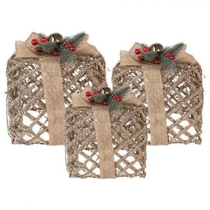 Set 3ks champagne svítící LED dárek - 25*25*30 / 20*20*24 / 15*15*17 cm / 6*AA 66308 obraz