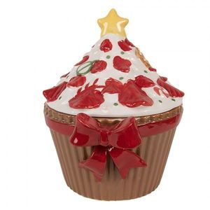Hnědá keramická dóza s mašlí Cupcake - 18*16*20 cm 6CE2230 obraz