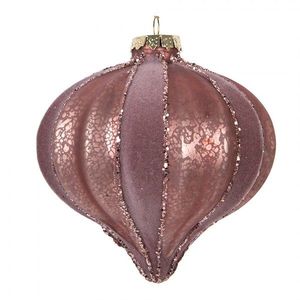 Růžová skleněná vánoční ozdoba baňka se třpytkami - Ø 10*10 cm 6GL5157 obraz