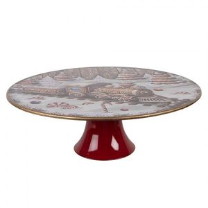 Červený podnos na dort s perníkovým vláčkem Gingerbread - Ø 29*10 cm 66400 obraz