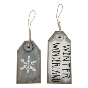 Bílá a šedá antik vánoční ozdoba cedulka Winter - 9*1, 5*20 / 9*1, 5*16 cm 52086325 obraz