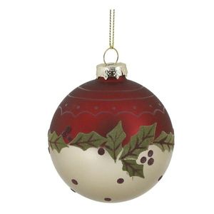 Červená skleněná vánoční ozdoba koule s cesmínou - Ø 8 cm 52091033 obraz
