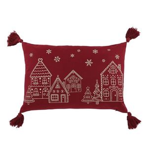 Červený bavlněný povlak na polštář s chaloupkami a střapci Aix - 50*35 cm 16110933 obraz