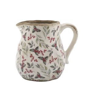 Béžový baňatý keramický džbán s cesmínou Holly - 13*16*15, 5 cm 65100319 obraz