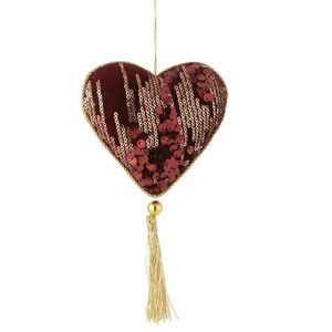 Vínové sametové srdíčko s flitry Glitt - 12*5*21 cm 36884 obraz