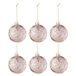 6ks růžová vánoční skleněná ozdoba s růžemi a třpytkami S - Ø 8 cm 37397 obraz