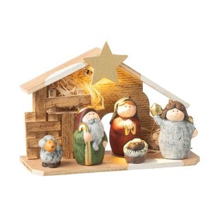 Přírodní svítící Betlém s keramickými postavičkami Nativity - 21*8*16 cm 47957 obraz