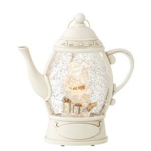 Bílá antik závěsná svítící konvička se Santou a třpytkami Glitt Led - 15*15*16 cm 55351santa obraz