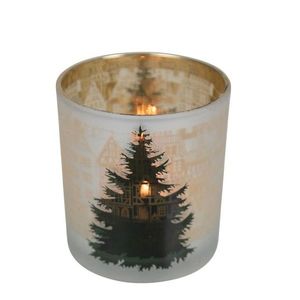 Černozlatý skleněný svícen se stromkem a domky S - Ø 7*8cm XMWLHDSS obraz