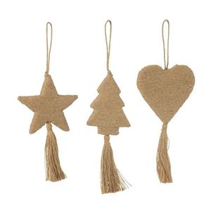 3ks přírodní jutová ozdoba hvězda stromek srdce se střapci - 10*1*20 cm 45367 obraz