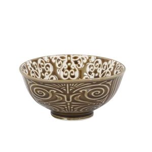 Hnědá porcelánová miska s květy uvnitř Arés - Ø12*5, 5 cm / 300ml 61096220 obraz