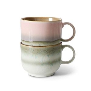 Set 2ks hrnek na čaj 70s Lush Tea - 14*10*8cm / 425 ml KST0069 obraz