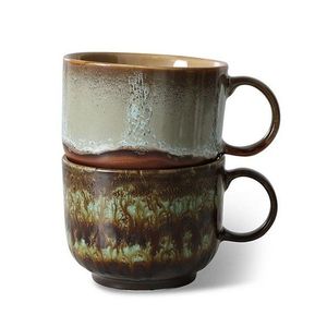 Set 2ks hrnek na čaj 70s Lush Odyssey Tea - 14*10*8cm / 425 ml KST0072 obraz