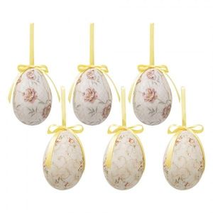 6ks dekorace béžové závěsné vajíčko s květy Spring Egg - Ø 7*10 cm 65908 obraz