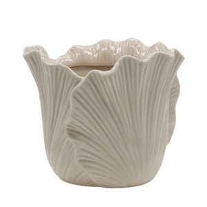 Béžový obal na květináč se vzorem listů Fayence - Ø 16*13 cm 65092030 obraz