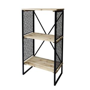 Přírodně černý kovový regál se 2 dřevěnými policemi Vence - 60*35*113 cm 40047124 obraz