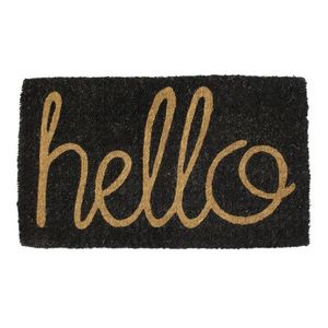 Černá ručně vyrobená rohožka z kokosových vláken Hello - 75*45*4cm KMHGHLZ obraz