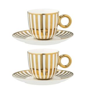 2ks bílo-zlatý pruhovaný šálek s podšálkem v krabičce - 15*9*8cm / 230 ml 58919 obraz