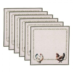 6ks béžový ubrousek se slepičkami Barnyard Chicken - 40*40 cm BYC43 obraz