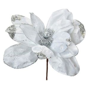 Bílo-stříbrná dekorace květina vánoční hvězda Poinsettia - Ø 22*25 cm 66159 obraz