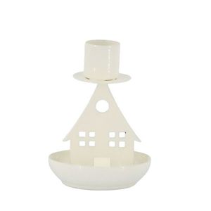 Krémový antik svícen domek na úzkou svíčku - Ø 7*10 cm 71136619 obraz