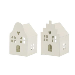 Set 2ks krémový antik svícen domek na čajovou svíčku - 6*6*10 cm 71137319 obraz