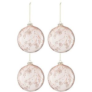 4ks růžová vánoční skleněná ozdoba s větvičkami a třpytkami - Ø 12 cm 37396 obraz