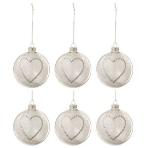 6ks vánoční skleněná ozdoba se srdíčkem a peříčky - Ø 8 cm 17383 obraz