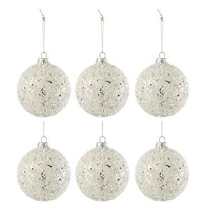6ks bílá stříbrná vánoční skleněná ozdoba s korálky - Ø 8 cm 27734 obraz