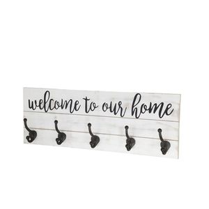 Krémový antik nástěnný věšák s háčky Welcome - 70*8*25 cm 41079819 obraz