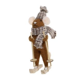 Hnědá plstěná vánoční ozdoba myška na lyžích - 8*7*14 cm 52070100 obraz