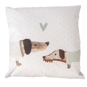 Béžový povlak na polštář s jezevčíky a srdíčkem - 45*45cm KT021.448 obraz