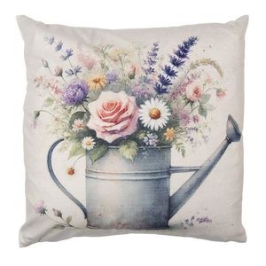 Béžový povlak na polštář konvička s květy - 45*45cm KT021.446 obraz