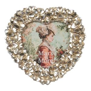 Stříbrný antik fotorámeček srdce s květy - 15*2*17cm / 10*10 cm FGFLHKS1010 obraz