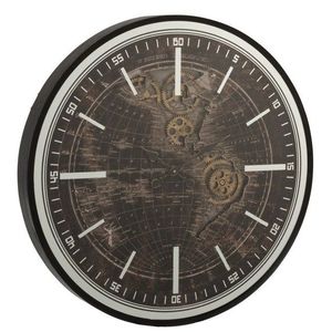 Černé dřevěné veliké nástěnné hodiny mapa světa World - Ø 80*8 cm 12101 obraz