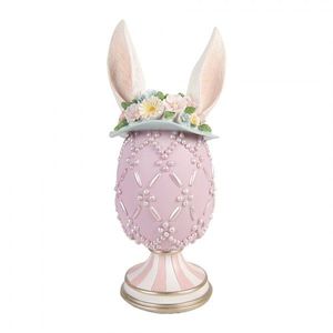 Fialkové vajíčko na podstavci s oušky a květy - Ø 13*30 cm 6PR5953 obraz