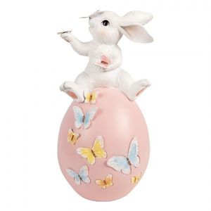 Dekorace králík na růžovém vajíčku s motýlky - 16*15*29 cm 6PR5944 obraz
