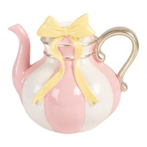 Svícen na úzkou svíčku čajová konvička s mašlí - 13*10*11 cm 6PR5936 obraz