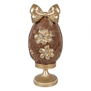 Čoko vajíčko na podstavci se zlatými květy a mašlí - 10*9*21 cm 6PR6014 obraz