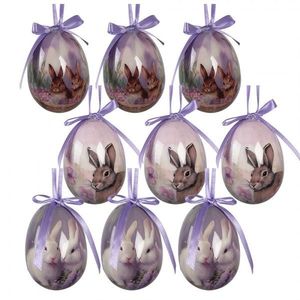 9ks dekorace fialové závěsné vajíčko s králíčky Spring Egg - Ø 5*8 cm 66450 obraz