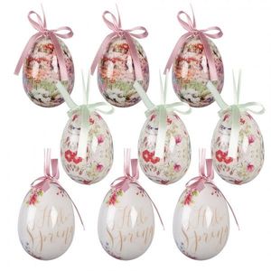 9ks dekorace bílé závěsné vajíčko s květy Hello Spring Egg - Ø 5*8 cm 66445 obraz