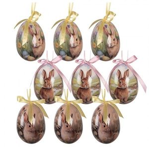 6ks dekorace barevné závěsné vajíčko s králíčky Spring Egg - Ø 5*8 cm 66454 obraz