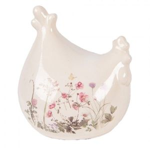 Béžová keramická slepička s lučními květy Flowers of Love - 12*11*13 cm 6CE2402 obraz