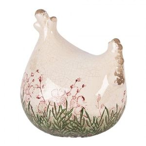 Béžová antik keramická slepička s květy Rustic Flower - 12*11*13 cm 6CE2398 obraz