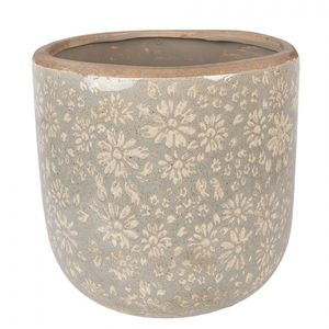 Šedý antik keramický obal na květináč s květy XL - Ø 20*19 cm 6CE2409XL obraz