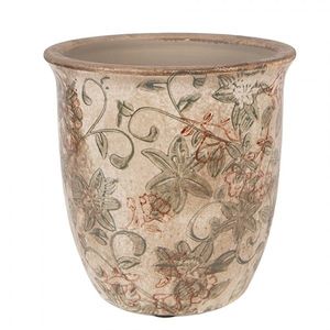 Béžový keramický obal na květináč s květy Margaus S - Ø 13*13 cm 6CE2415S obraz