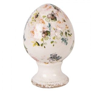 Béžové keramické vajíčko na podstavci s růžemi Rosina S - Ø 9*14 cm 6CE2403S obraz