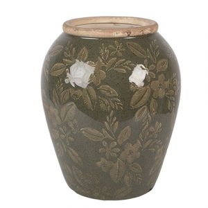 Zelená keramická váza s květy Timothée L - Ø 16*20 cm 6CE2411L obraz